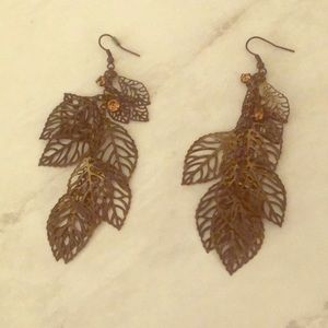 Vintage Feather Gold Earrings
